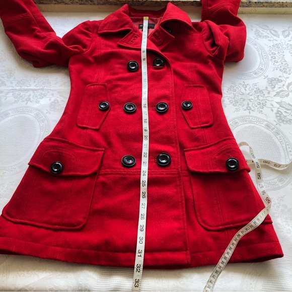 MNG Red Wool Blend Trench Winter Coat Jacket Casual Sportswear Women’s Size M - Picture 9 of 16